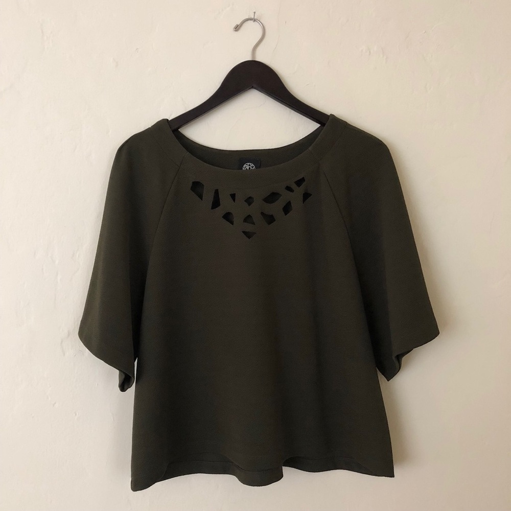 Nordstrom Green Polyester Laser Cut Blouse